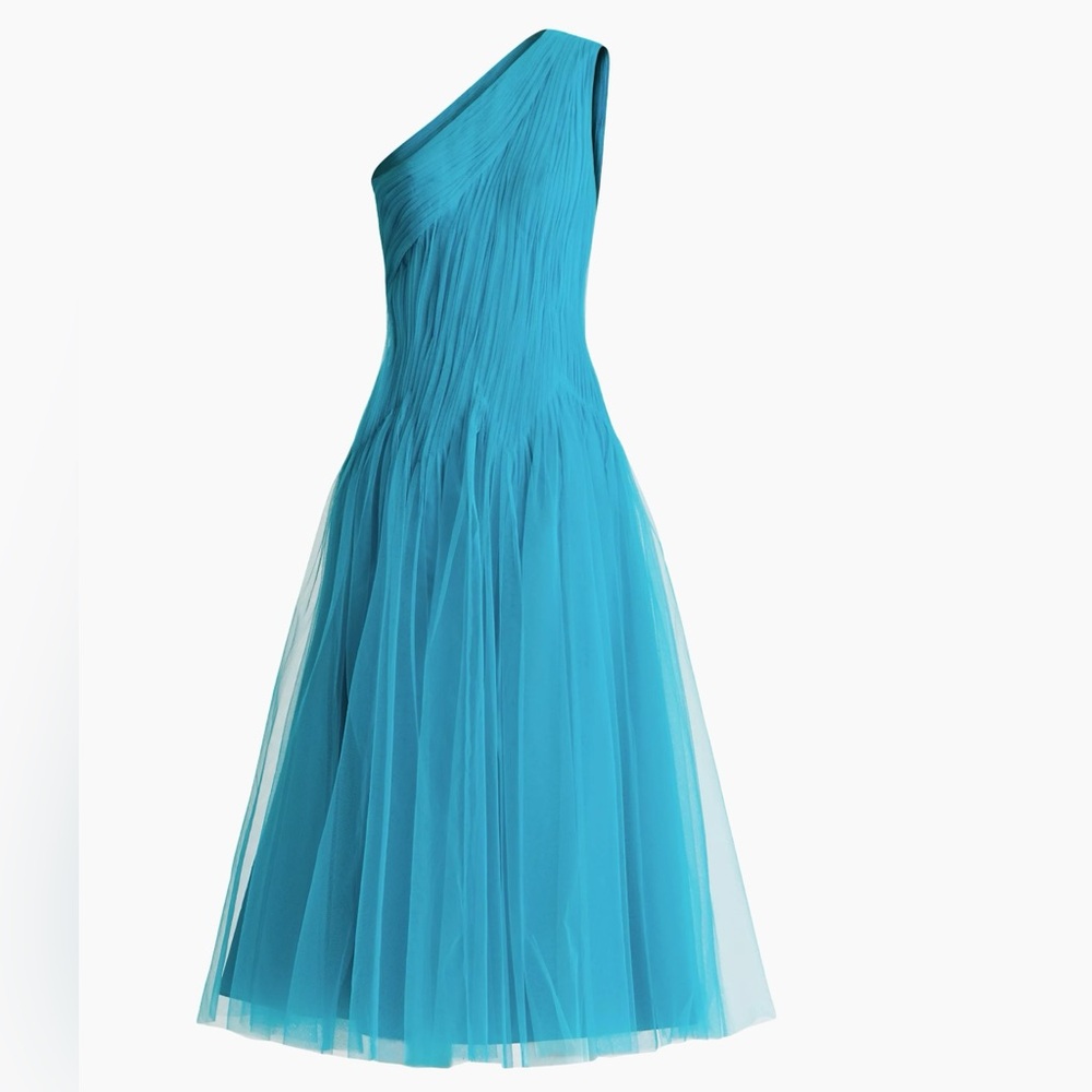 Zac Posen One-Shoulder Tulle Midi-Dress Color Peacock NWT - Picture 7 of 8